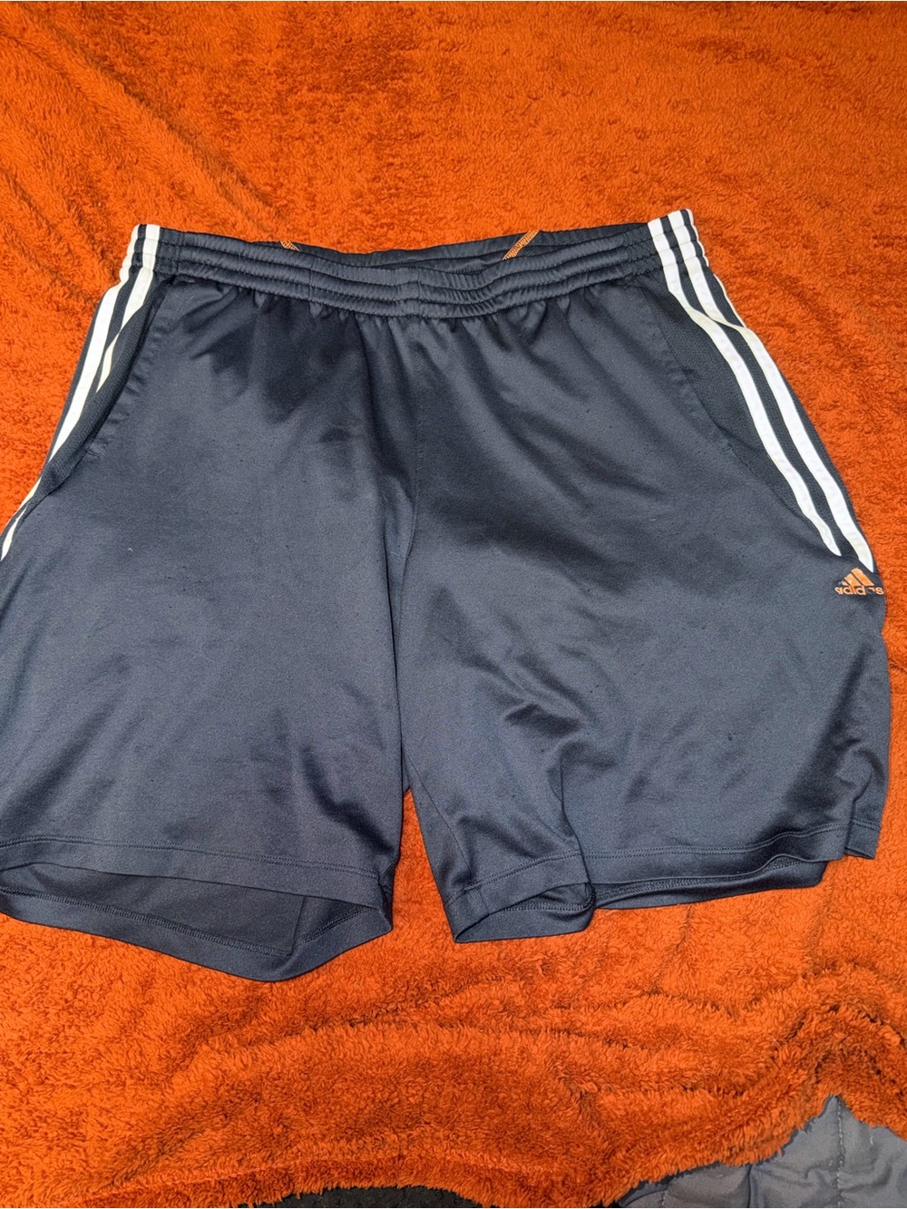 adidas Men's Navy Blue Athletic Shorts with White Stripes